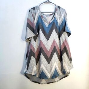 LuLaRoe Blue and Gray Short Sleeve Boxy Blouse 2X